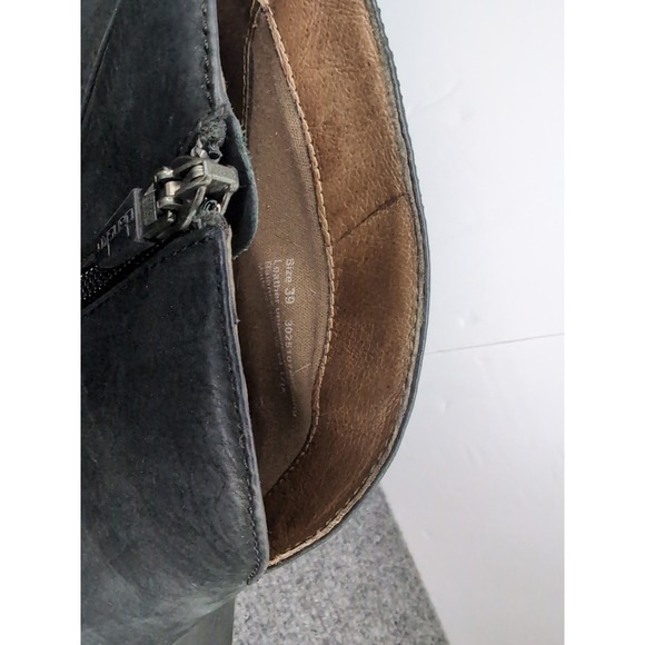 Dansko Delphina Bootie Sz 9 US / 39 Peep-Toe Platform Leather‎ Black Suede Heels - Picture 5 of 9